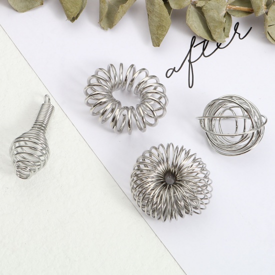 Picture of Iron Based Alloy Spiral Bead Cages Pendants Silver Tone 20 PCs