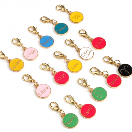 Picture of Zinc Based Alloy Knitting Stitch Markers Round Gold Plated Multicolor Constellation 29mm x 12mm, 1 Set ( 12 PCs/Set)