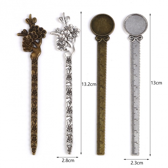 Picture of Zinc Based Alloy Bookmark Rectangle Antique Bronze Flower 13.2cm x 2.8cm, 5 PCs