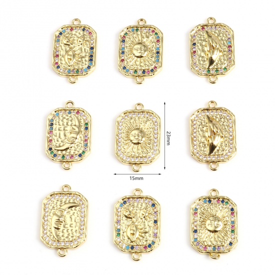 Picture of Brass Micro Pave Connectors Polygon Gold Plated Micro Pave Multicolour Cubic Zirconia 1 Piece                                                                                                                                                                 