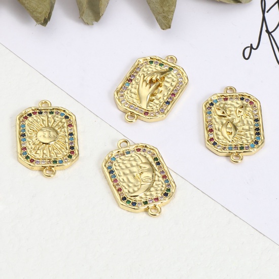 Picture of Brass Micro Pave Connectors Polygon Gold Plated Micro Pave Multicolour Cubic Zirconia 1 Piece                                                                                                                                                                 