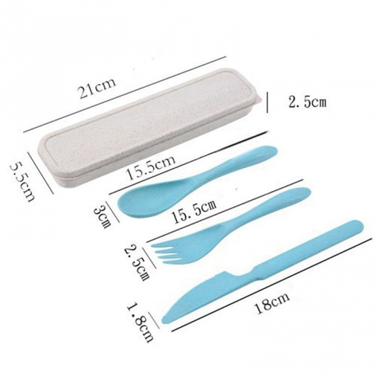 Immagine di Green - Wheat Straw 3Pcs Portable Dinnerware Flatware Knife Fork Spoon Set For Outdoor Travel 21x5.5cm, 1 Set