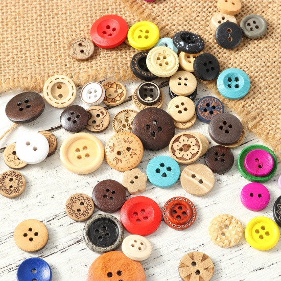 Picture of Wood Sewing Buttons Scrapbooking Mixed Round At Random Color 1 Set