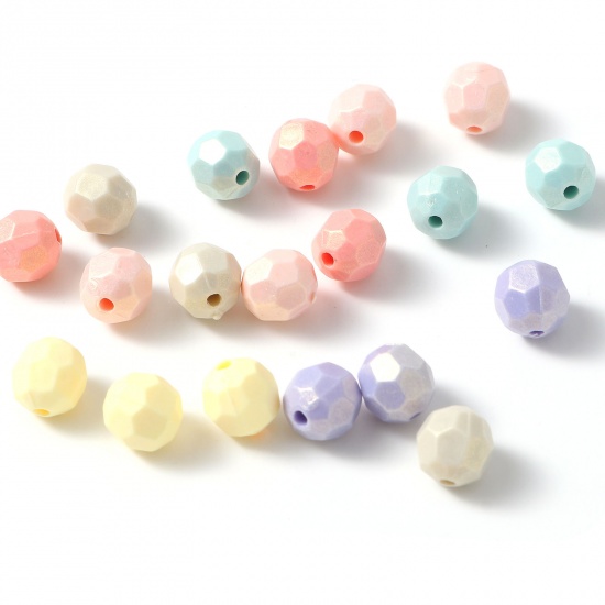 Picture of Resin Spacer Beads Round Green Pearlized Faceted About 8mm Dia, Hole: Approx 1.7mm, 200 PCs