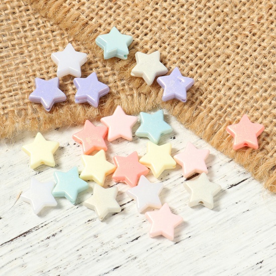 Picture of Resin Galaxy Spacer Beads Star Light Pink Pearlized About 11mm x 10mm, Hole: Approx 1.4mm, 200 PCs