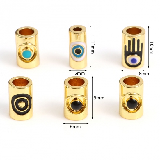 Picture of Brass Religious Beads Cylinder Gold Plated Multicolor Enamel 1 Piece                                                                                                                                                                                          