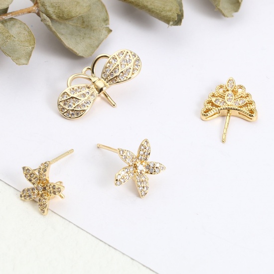 Picture of Copper Pearl Pendant Connector Bail Pin Cap Gold Plated Clear Rhinestone Micro Pave 2 PCs