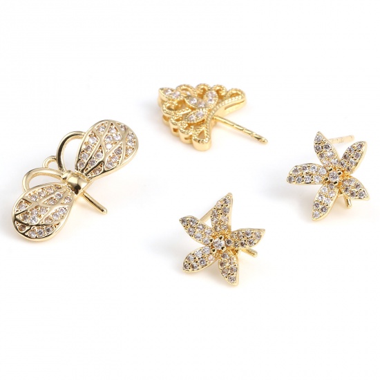 Picture of Brass Pearl Pendant Connector Bail Pin Cap Gold Plated Clear Rhinestone Micro Pave 2 PCs                                                                                                                                                                      