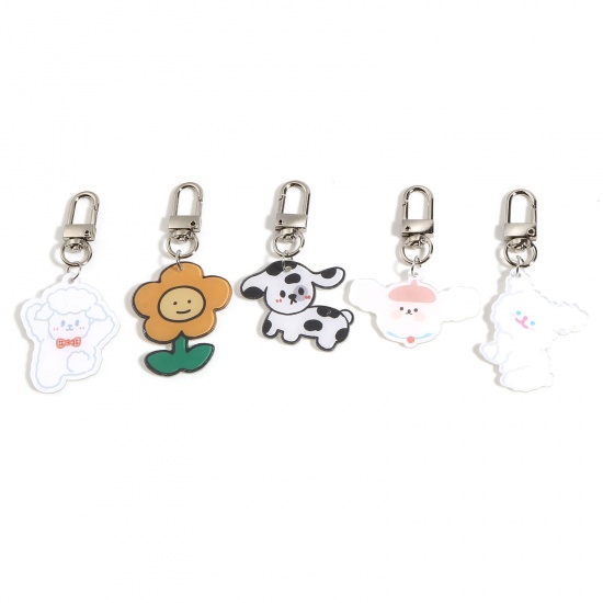 Picture of Zinc Based Alloy & Acrylic Keychain & Keyring Brown Biscuit 7.5cm x 3cm, 1 Piece