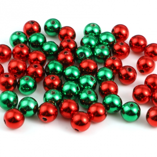 Picture of CCB Plastic Christmas Beads Round Multicolor About 8mm Dia., Hole: Approx 1.7mm, 50 PCs