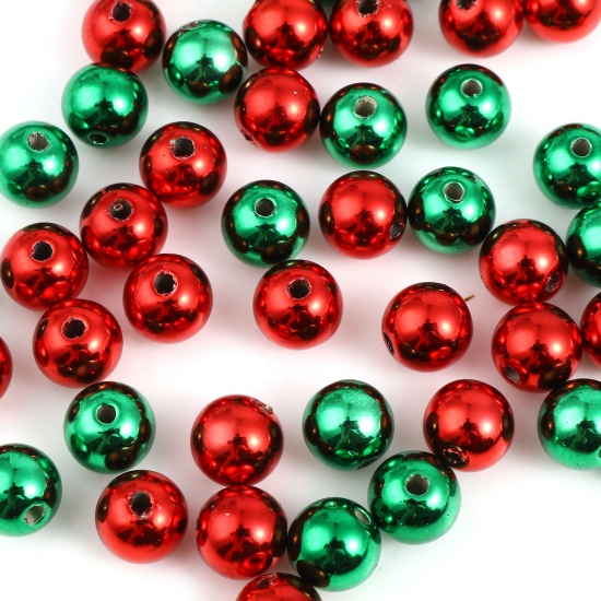 Picture of CCB Plastic Christmas Beads Round Multicolor About 8mm Dia., Hole: Approx 1.7mm, 50 PCs