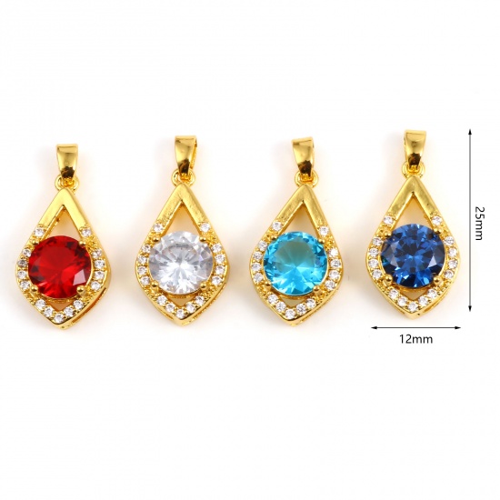 Imagen de 1 Unidad Latón Micro Pave Colgantes Charms Chapado en Oro Gota Transparente Rhinestone Multicolor Circón Artificial 25mm x 12mm