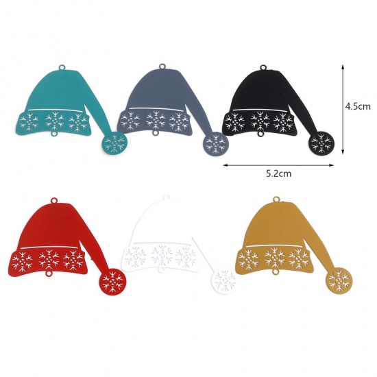 Picture of Brass Filigree Stamping Connectors Christmas Hats Multicolor Snowflake Painted 5.2cm x 4.5cm, 5 PCs                                                                                                                                                           