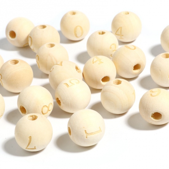 Immagine di Legno Separatori Perline Tondo Naturale Numero Disegno Circa: 16mm Dia, Foro: Circa 4.5mm - 3.6mm, 20 Pz