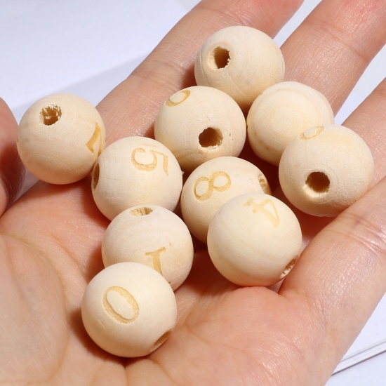 Immagine di Legno Separatori Perline Tondo Naturale Numero Disegno Circa: 16mm Dia, Foro: Circa 4.5mm - 3.6mm, 20 Pz