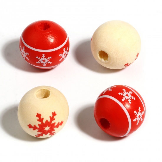 Picture of Wood Christmas Spacer Beads Round Multicolor Snowflake 20 PCs