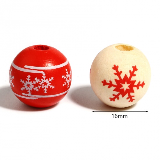 Picture of Wood Christmas Spacer Beads Round Multicolor Snowflake 20 PCs