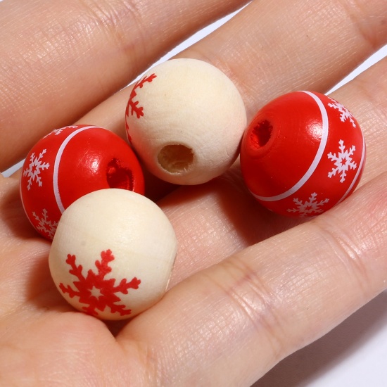 Bild von Holz Weihnachten Zwischenperlen Spacer Perlen Rund Bunt Schneeflocke Muster, 20 Stück