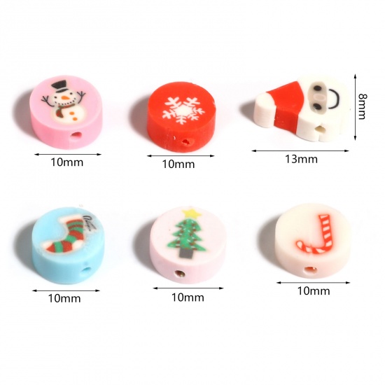 Picture of Polymer Clay Christmas Beads Flat Round Multicolor 50 PCs