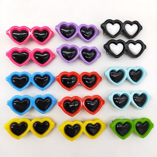 Immagine di Black - Plastic Heart Cute Cat Dog Hair Clip Pet Accessories 4cm long, 2 PCs