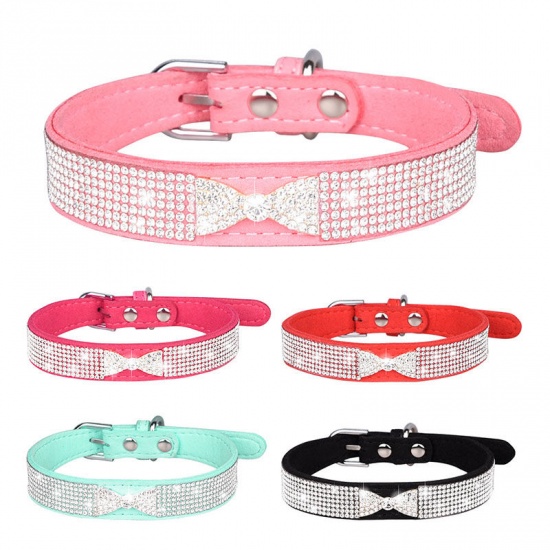Picture of Mint Green - L Crown Soft Velvet Adjustable Dog Pet Collar With Hot Fix Rhinestone, 1 Piece