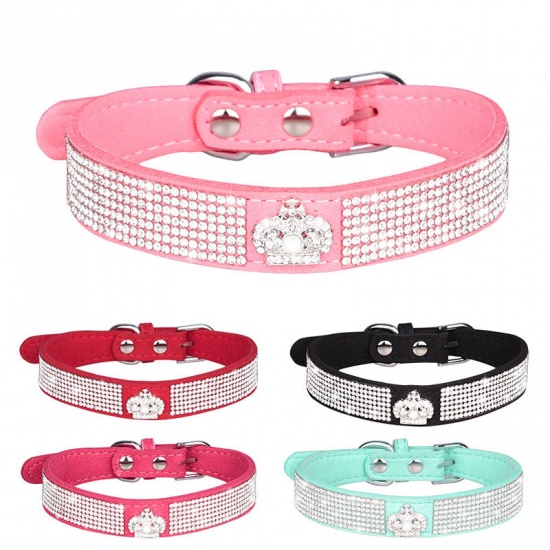 Picture of Mint Green - L Crown Soft Velvet Adjustable Dog Pet Collar With Hot Fix Rhinestone, 1 Piece