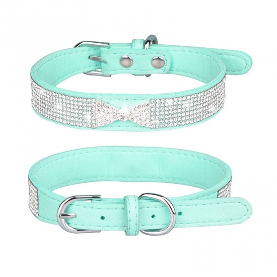 Immagine di Mint Green - L Crown Soft Velvet Adjustable Dog Pet Collar With Hot Fix Rhinestone, 1 Piece