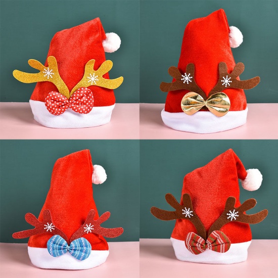 Bild von Grün & Rot - 26# Velvet Plüsch Dicken Neujahr Elfen Weihnachtsmütze Für Erwachsene Kinder Festival Supplies Dekoration 28x38cm, 1 Piece