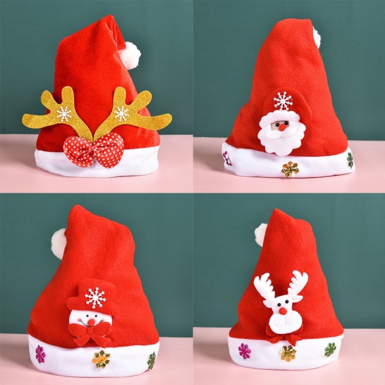 Bild von Grün & Rot - 26# Velvet Plüsch Dicken Neujahr Elfen Weihnachtsmütze Für Erwachsene Kinder Festival Supplies Dekoration 28x38cm, 1 Piece