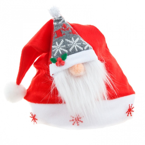 赤-3＃ベルベットぬいぐるみ厚く新年顔のないドワーフエルフ大人 子供 クリスマス帽子パーティーグッズ  可愛い40x28cm、1個 の画像