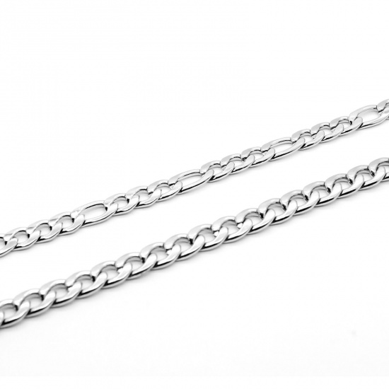 Picture of Stainless Steel 3:1 Figaro Link Chain Bracelets Silver Tone 25cm(9 7/8") long, 1 Piece