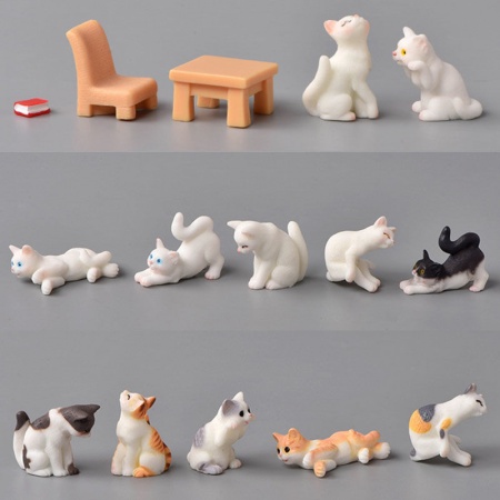 White - 14# Cute Cat Series Resin Micro Landscape Miniature Decoration 4.5x2.4cm, 1 Piece