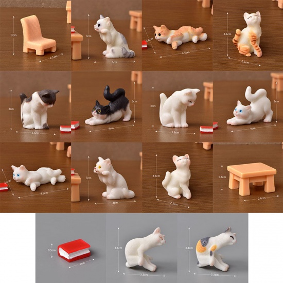 Picture of White - 14# Cute Cat Series Resin Micro Landscape Miniature Decoration 4.5x2.4cm, 1 Piece