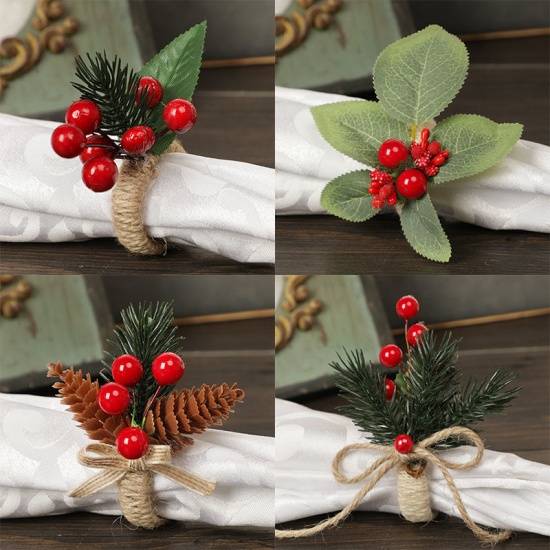 Picture of Red - 5# Christmas Plastic Napkin Ring Buckle Holder Table Decoration 10x10x4.5cm, 1 Piece