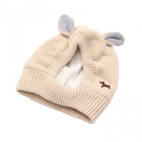 Picture of Beige - Acrylic Wool Knitted Rabbit Ear Warm Cap Cute Cat Dog Pet Accessories 24x19cm, 1 Piece