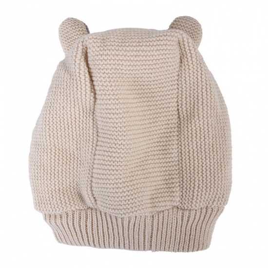 Изображение Beige - Acrylic Wool Knitted Rabbit Ear Warm Cap Cute Cat Dog Pet Accessories 24x19cm, 1 Piece