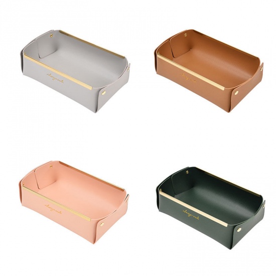 Immagine di Brown - 8# Faux Leather Key Sundries Storage Tray Containers For Hallway And Living Room 17x15x7cm, 1 Piece