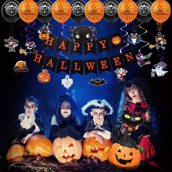 Picture of Aluminium Foil & Latex Balloon Banner Happy Halloween Party Decorations