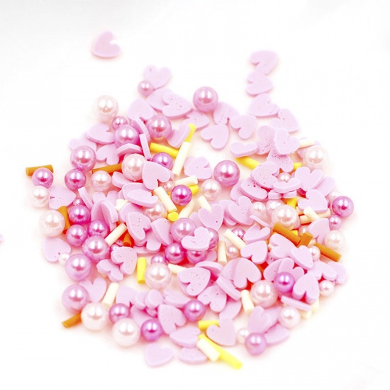 Picture of Polymer Clay Resin Jewelry Craft Filling Material Red Heart Imitation Pearl 4mm - 1mm, 1 Box