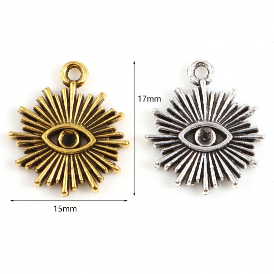 Picture of Zinc Based Alloy Religious Charms Sun Gold Tone Antique Gold Evil Eye (Can Hold ss7 Pointed Back Rhinestone) 17mm x 15mm, 20 PCs
