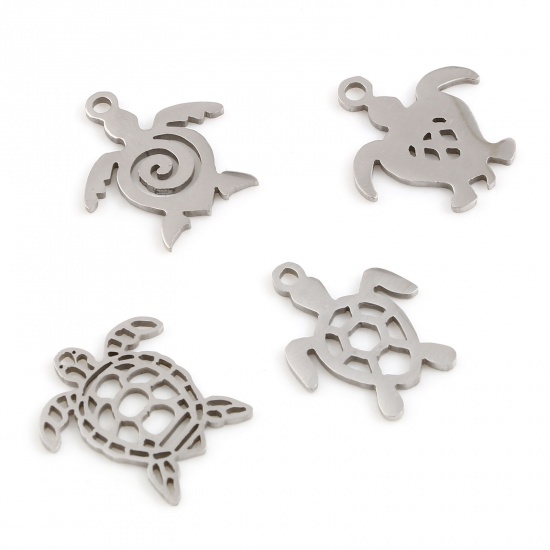 Picture of Stainless Steel Ocean Jewelry Charms Sea Turtle Animal Silver Tone 5 PCs