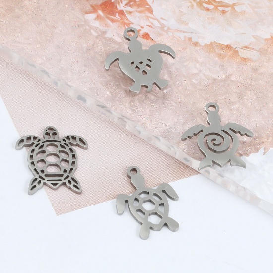 Picture of Stainless Steel Ocean Jewelry Charms Sea Turtle Animal Silver Tone 5 PCs