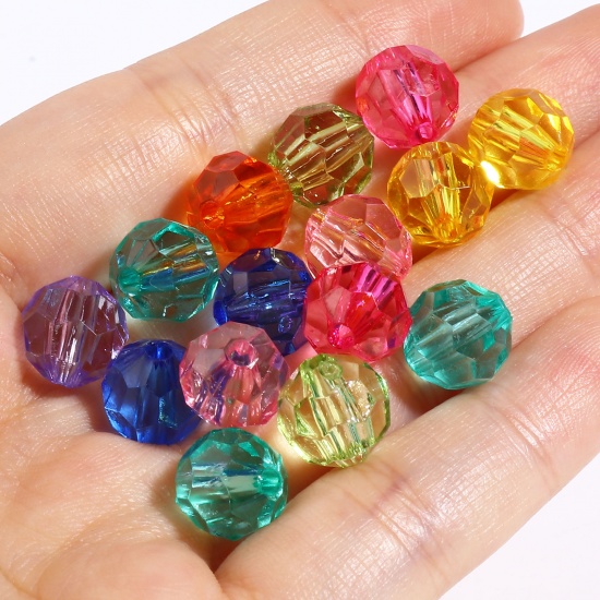 Picture of Acrylic Beads Round Multicolor Transparent Faceted About 10mm Dia., Hole: Approx 2.3mm, 300 PCs