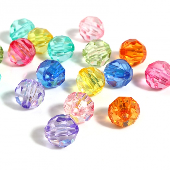Picture of Acrylic Beads Round Multicolor Transparent Faceted About 10mm Dia., Hole: Approx 2.3mm, 300 PCs