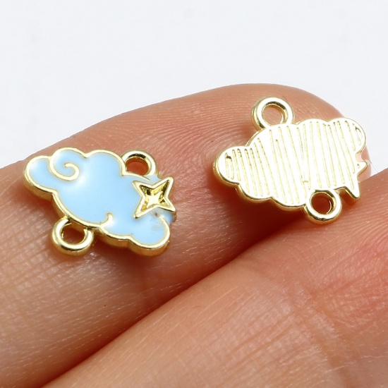 Picture of Zinc Based Alloy Weather Collection Connectors Cloud Gold Plated Pink Enamel 11mm x 10mm, 20 PCs