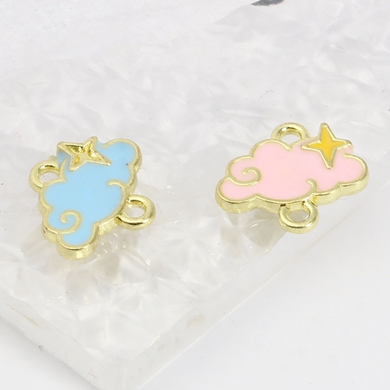 Picture of Zinc Based Alloy Weather Collection Connectors Cloud Gold Plated Pink Enamel 11mm x 10mm, 20 PCs