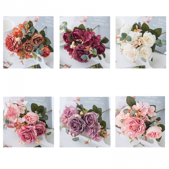 Immagine di Purple - 6# Faux Silk Artificial Rose Flower For Wedding Party Home Decoration 30x18cm, 1 Bunch