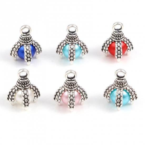 Picture of Zinc Based Alloy & Acrylic Charms Antique Silver Color Multicolor Eagle Claw 16mm x 11mm, 10 PCs