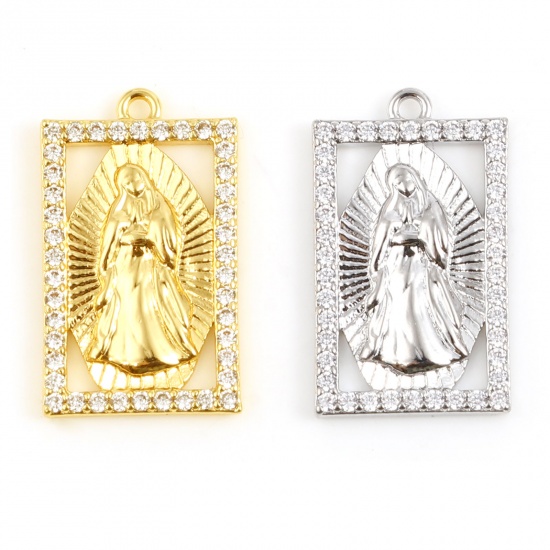 Image de Breloques Religieux en Laiton Rectangle Multicolore Jésus à Strass Transparent 1 Pièce