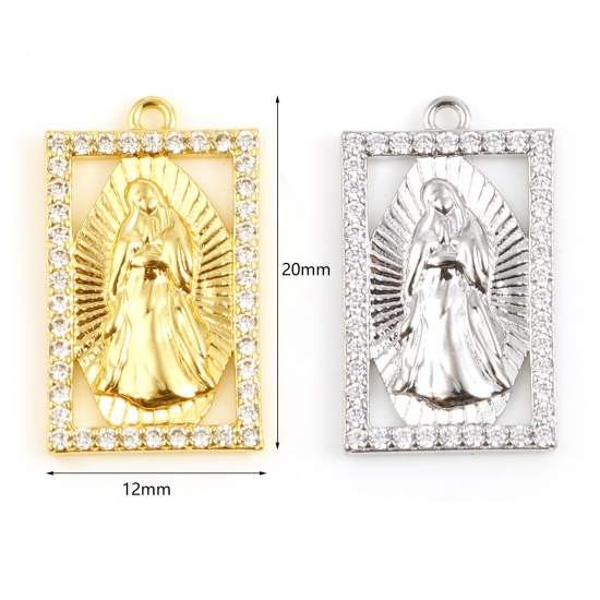 Image de Breloques Religieux en Laiton Rectangle Multicolore Jésus à Strass Transparent 1 Pièce